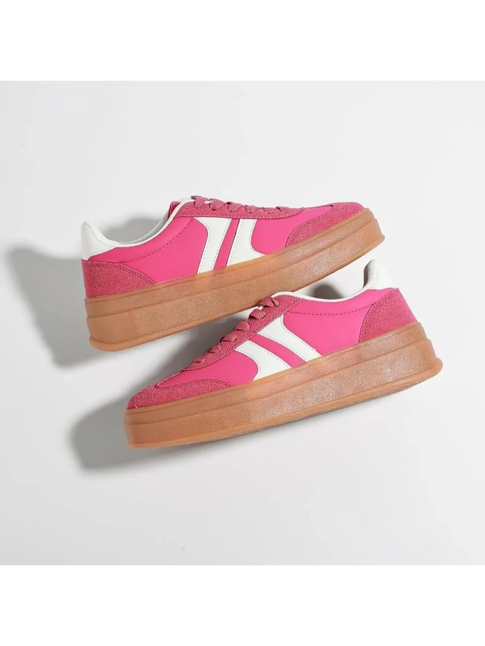 🆕Women's Hot Pink Gum Sole Fashion Sneakers Thick Platform Sole Rubber Shoes